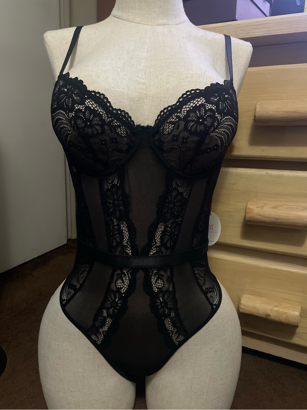 Avidlove Sheer Lace Bodysuit Teddy - Black Size Small